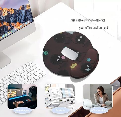 Cute Cartoon Small Black Coal Ball Mouse Pad with Wrist Support, Ergonomic Mouse Pad with Kawaii Small Star Element Mouse Pad for Wrist Rest Table Decoration Simple Typing Pain Relief Table Mousepad in Kuwait