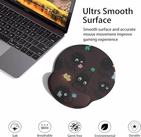 Cute Cartoon Small Black Coal Ball Mouse Pad with Wrist Support, Ergonomic Mouse Pad with Kawaii Small Star Element Mouse Pad for Wrist Rest Table Decoration Simple Typing Pain Relief Table Mousepad in Kuwait