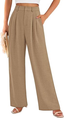PRETTYGARDEN Women's Summer Work Pants Elastic High Waisted Straight Leg Business Casual Dressy Trousers Slacks with Pockets in Saudi Arabia