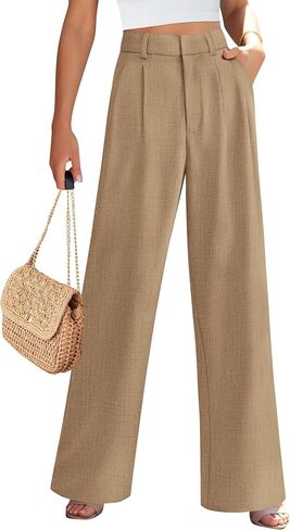 PRETTYGARDEN Women's Summer Work Pants Elastic High Waisted Straight Leg Business Casual Dressy Trousers Slacks with Pockets in Saudi Arabia
