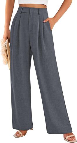 PRETTYGARDEN Women's Summer Work Pants Elastic High Waisted Straight Leg Business Casual Dressy Trousers Slacks with Pockets in Saudi Arabia