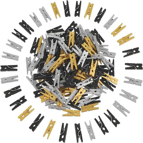 Jetec 200 Pcs Halloween Mini Wooden Clothespins Tiny Wooden Photo Paper Clip Wood Peg Pin Craft Clips Christmas Wooden Cloths Pin for Holding Photo Scrapbooking Picture Memo Card Gold Silver Black in Saudi Arabia