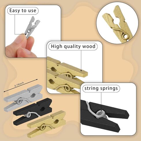 Jetec 200 Pcs Halloween Mini Wooden Clothespins Tiny Wooden Photo Paper Clip Wood Peg Pin Craft Clips Christmas Wooden Cloths Pin for Holding Photo Scrapbooking Picture Memo Card Gold Silver Black in Saudi Arabia