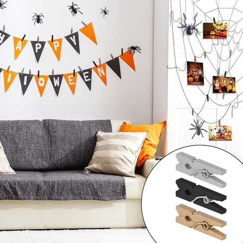 Jetec 200 Pcs Halloween Mini Wooden Clothespins Tiny Wooden Photo Paper Clip Wood Peg Pin Craft Clips Christmas Wooden Cloths Pin for Holding Photo Scrapbooking Picture Memo Card Gold Silver Black in Saudi Arabia