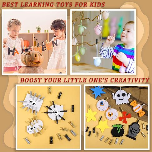 Jetec 200 Pcs Halloween Mini Wooden Clothespins Tiny Wooden Photo Paper Clip Wood Peg Pin Craft Clips Christmas Wooden Cloths Pin for Holding Photo Scrapbooking Picture Memo Card Gold Silver Black in Saudi Arabia