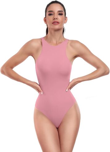 HeyNuts Women's Double Layer High Neck Sleeveless Thong Bodysuit, Ultra Soft Racerback Causal Tank Tops in Saudi Arabia