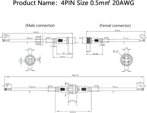 2 pin led Strip Connector 18AWG IP65 Male Female Connector 7.87in Extension Cable for Car,Truck,Boat,Indoor/Outdoor LED Waterproof Connector（5 Pairs）. in Kuwait