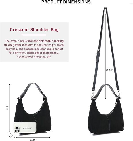 حقيبة كتف صغيرة على شكل هلال HOBO للنساء من الجلد السويدي مع حزام قابل للفصل in Kuwait