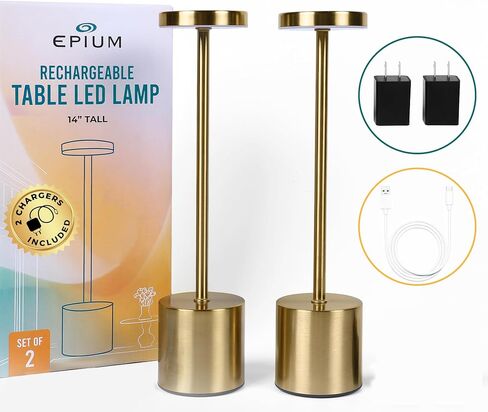 2 Pack Rechargeable Table Lamp (Gold) - 2 USB Chargers Included - LED Cordless Desk Lamp - Battery Operated Table Light - 3 Color Continuous Dimmable for Coffee Table/Indoor/Outdoor Patio Light in Saudi Arabia