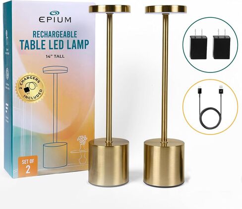 2 Pack Rechargeable Table Lamp (Gold) - 2 USB Chargers Included - LED Cordless Desk Lamp - Battery Operated Table Light - 3 Color Continuous Dimmable for Coffee Table/Indoor/Outdoor Patio Light in Saudi Arabia
