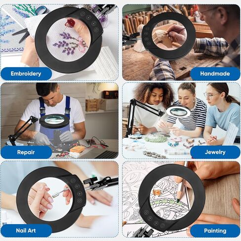 10X Magnifying Glass with Light and Clamp, Real Glass Lighted Magnifier with 5 Color Modes & Stepless Dimmable, Hands Free Desk lamp for Hobbies, Crafts, Reading and Close Work (Black) in Saudi Arabia