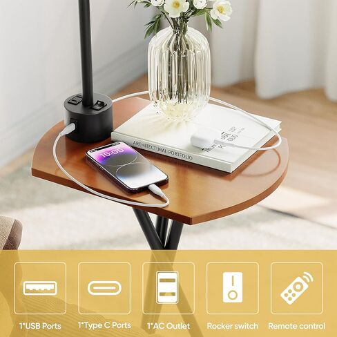 مصباح أرضي مع طاولة، طاولة نهاية مع جهاز تحكم عن بعد ومحطة شحن (USB A & Type-C ومنفذ تيار متردد)، 4 درجات حرارة ألوان، مصابيح أرضية لغرفة المعيشة وغرفة النوم والمكتب المنزلي، أسود in Kuwait