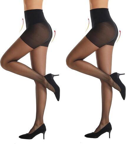Control Top Pantyhose for Woamn High Waist Tummy Control Sheer Tights Support Shaping Stockings 2 Pairs in Saudi Arabia