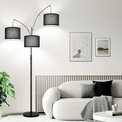 Dimmable Floor Lamp, 3 Lights Arc Floor Lamps for Living Room, Modern Tall Standing Tree Lamp with Gray Linen Shade & Heavy Base, Large Floor Lamp for Bedroom Office, 3x1000 LM LED Bulbs Included in Saudi Arabia