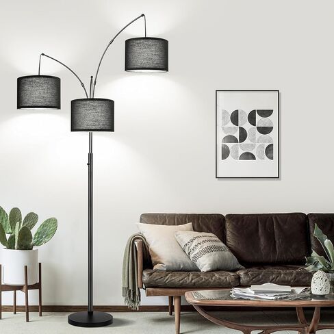 Dimmable Floor Lamp, 3 Lights Arc Floor Lamps for Living Room, Modern Tall Standing Tree Lamp with Gray Linen Shade & Heavy Base, Large Floor Lamp for Bedroom Office, 3x1000 LM LED Bulbs Included in Saudi Arabia