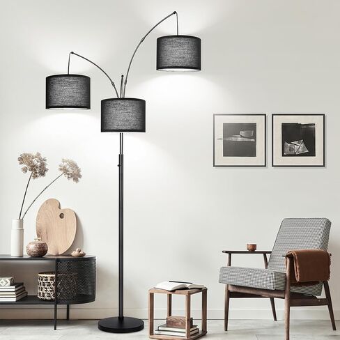Dimmable Floor Lamp, 3 Lights Arc Floor Lamps for Living Room, Modern Tall Standing Tree Lamp with Gray Linen Shade & Heavy Base, Large Floor Lamp for Bedroom Office, 3x1000 LM LED Bulbs Included in Saudi Arabia