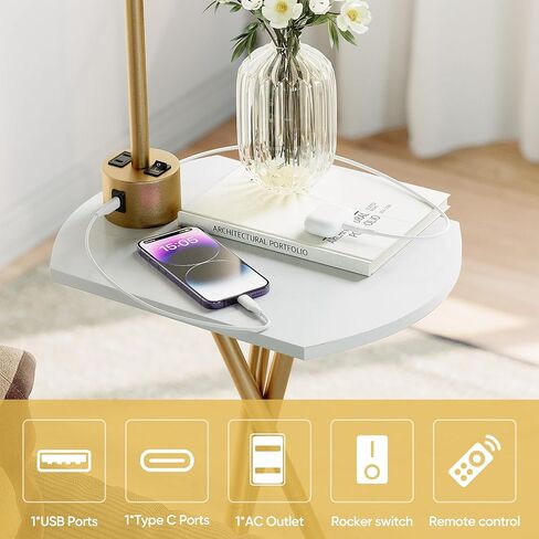 مصباح أرضي مع طاولة، طاولة نهاية مع جهاز تحكم عن بعد ومحطة شحن (USB A & Type-C ومنفذ تيار متردد)، 4 درجات حرارة ألوان، مصابيح أرضية لغرفة المعيشة وغرفة النوم والمكتب المنزلي، أسود in Kuwait