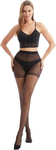 Patterned Tights for Women High Waist Pantyhose Black Sheer Stockings 15D in Saudi Arabia
