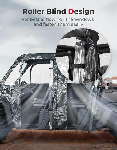 أبواب حاوية الكابينة الناعمة من KEMIMOTO مع فتحة مفتوحة للمرايا الجانبية متوافقة مع Can Am Defender Max HD 7/8/9/10 DSP XT XMR 2017-2024 ملحقات لوحة الزجاج الأمامي الكاملة بسحاب مقاومة للماء in Saudi Arabia
