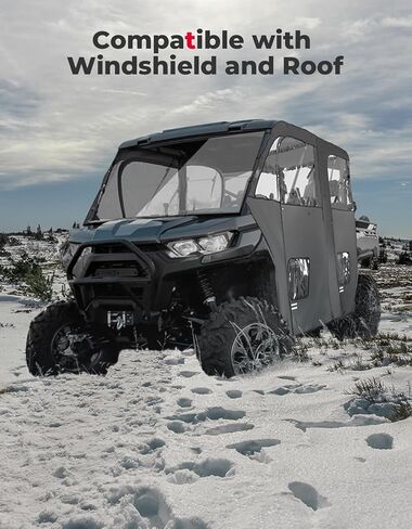أبواب حاوية الكابينة الناعمة من KEMIMOTO مع فتحة مفتوحة للمرايا الجانبية متوافقة مع Can Am Defender Max HD 7/8/9/10 DSP XT XMR 2017-2024 ملحقات لوحة الزجاج الأمامي الكاملة بسحاب مقاومة للماء in Saudi Arabia