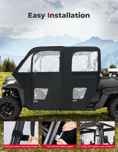 أبواب حاوية الكابينة الناعمة من KEMIMOTO مع فتحة مفتوحة للمرايا الجانبية متوافقة مع Can Am Defender Max HD 7/8/9/10 DSP XT XMR 2017-2024 ملحقات لوحة الزجاج الأمامي الكاملة بسحاب مقاومة للماء in Saudi Arabia