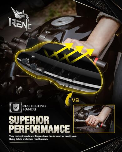 واقي اليد للدراجات النارية من RENO مع دعامات، واقي اليد متوافق مع Touring Softail Fat Boy/Fat Bob/Sport Glide/Slim/Low Rider | عاكس خاص لواقي الرياح من رود كينج (أسود) in Kuwait