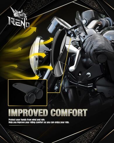 واقي اليد للدراجات النارية من RENO مع دعامات، واقي اليد متوافق مع Touring Softail Fat Boy/Fat Bob/Sport Glide/Slim/Low Rider | عاكس خاص لواقي الرياح من رود كينج (أسود) in Kuwait