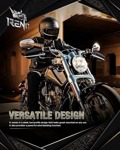 واقي اليد للدراجات النارية من RENO مع دعامات، واقي اليد متوافق مع Touring Softail Fat Boy/Fat Bob/Sport Glide/Slim/Low Rider | عاكس خاص لواقي الرياح من رود كينج (أسود) in Kuwait