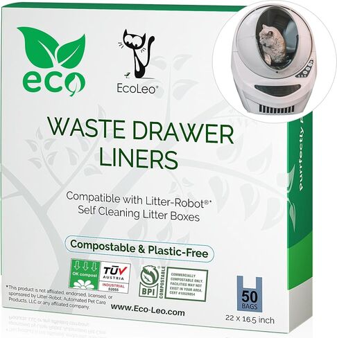 EcoLeo, Compatible with Litter-Robot 3, Plant-Derived and Plastic-free, Handle Waste Drawer Liner Bags, Thick, for Automatic Litter Box, Compatible with Leo's Loo in Saudi Arabia
