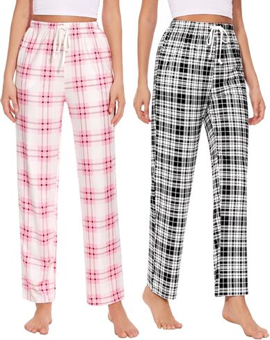 سراويل كاجوال منقوشة للنساء سراويل بيجامة فضفاضة بخصر مطاطي برباط مع جيوب، عبوة من قطعتين in Kuwait