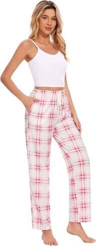 سراويل كاجوال منقوشة للنساء سراويل بيجامة فضفاضة بخصر مطاطي برباط مع جيوب، عبوة من قطعتين in Kuwait