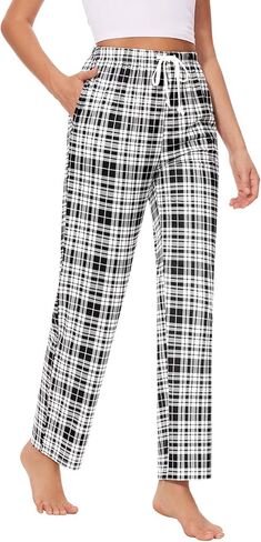 سراويل كاجوال منقوشة للنساء سراويل بيجامة فضفاضة بخصر مطاطي برباط مع جيوب، عبوة من قطعتين in Kuwait