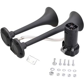 12V 150db Air Horn, Dual Trumpet Truck Air Horn for Any 12V Trucks Cars Boat SUV Train (Silver Dual)