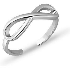 SEA OF ICE Sterling Silver Polished Finish Infinity Adjustable Toe Ring for women, Summer Beach Jewelry