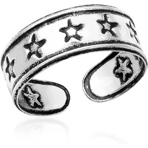 AeraVida Lucky Star Band .925 Sterling Silver Toe or Pinky Ring | Classic Toe Rings for Women Sterling Silver | Star Toe Ring | Sterling Silver Adjustable Toe Ring | Unisex Toe Ring