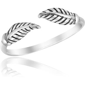 AeraVida Bohemian Double Leaf Vintage .925 Sterling Silver Open Toe or Pinky Ring | Celtic Toe Rings for Women Sterling Silver | Sterling Silver Adjustable Toe Ring | Unisex Toe Ring