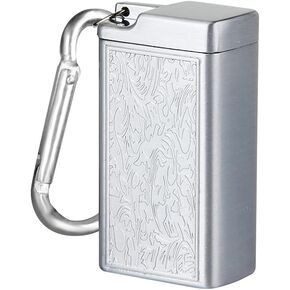 Stainless Steel Ashtray with Carabiner Keychain Mini Portable Lighter Shape Cigarette Ash Tray for Outdoor Smoking Bag Backpack Attachment Windproof Car Trash Can Silver