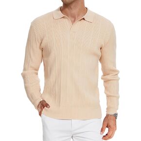Sweaters for Men Long Sleeve Polo Shirts Knit V-Neck Golf Polo Shirts
