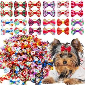 60pcs Dog Hair Bows, Dog Bows Grooming Made of High Tenacity Rubber Bands, 30 Beautiful Puppy Bows in (Long Bows)