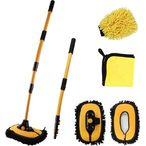 55.51" Car Wash Brush with Long Handle,Car Wash Kit with Replacement Brush Head,Car Duster Dry Towels,Wash Mitt for Cars Truck,SUV,Rv,15° Bend Car Wash Mop,Car Cleaning Brush Supplies Kit