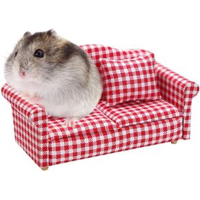 Hamster Mini Cotton Sofa Chair, Small Animal Blue Red Bed Cozy with Pillow, Cage Decor Photo Toys, Relax Habitat House Accessories, Sleep Pad Rest Nest for Hamster, Mice, Rat.