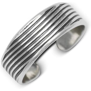 JewelryWeb Sterling Silver Bali Oxidized Ribbed Adjustable Toe Ring
