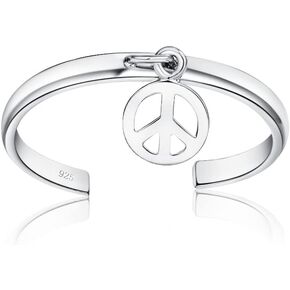 Hoops & Loops 925 Sterling Silver Dangling Peace Open Toe Ring for Women Teen Girls Men