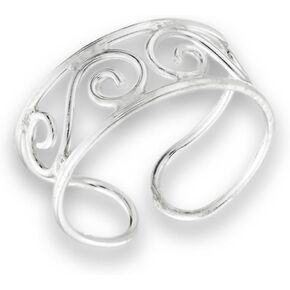Bali Filigree Bohemian .925 Sterling Silver Festival Fashion Midi Adjustable Toe Ring Band