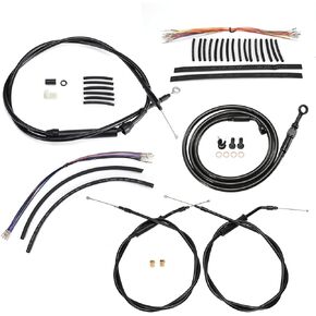 12" Handlebar Softail Cables Kit Extended Clutch Cable/Brake Line/CAN-Bus/Throttle Cables/Front Turn Signal Wire Harness for 2007-2010 Harley Softail Some Models, Chrome