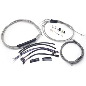 HTTMT- 2000-2006 Softail Extended Cable & Brake Line Kit Extensuin - [Chrome] Compatible With 16" Apes H-D Softail Motorcycle [P/N:TGHD-HECK008]