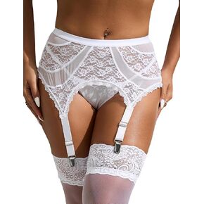 Womens Lace Garter Belts for Thigh Highs Mesh Suspenders Belt 4 Metal Clips Plus Size Thick Garter Lingerie