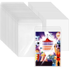 50 Sets Current Size Comic Book Bags and Boards, Reusable Transparent Comic Book Sleeves with Double-Sided White Cardboard Regular Comics Magazine Storage for Collector Small Business
