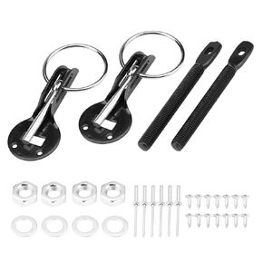 Racing Hood Pins, Universal Clasps Threaded Pin Bonnet Hood Pin Pins Lock Kit for Racing Sport Car (Black)