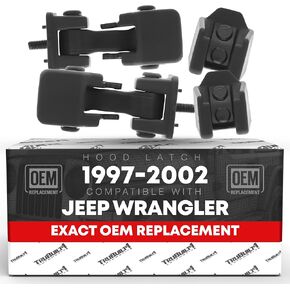 Hood Latch Replacement Set, Left and Right Side - Compatible with 1997-2002 Jeep Wrangler - Metal Hood Lock Catch Kit - OEM 55176428AC, 55176427AD